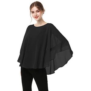 Casual - Chiffon Cape - Poncho - Zwart