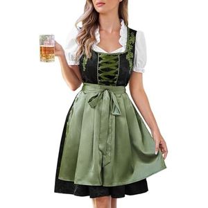 Oktoberfest-kostuum voor dames, Beierse dirndl-jurk met schort en blouse, olijfgroen, XXL