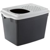 Ferplast kattenbak, overdekt kattentoilet, met boveninvoer, geperforeerd deksel, 38,8 x 57,5 xh 39 cm, JUMPY grote kattenbak, zwart