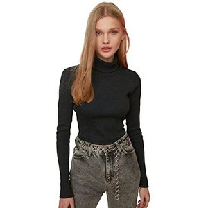 Trendyol Dames Anthracite Turtleneck Vinger Gedetailleerde Flyillate Gebreide Blouse, XS