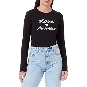 Love Moschino Dames Tight-Fitting Lange Mouwen met Cursive Brand Print T-shirt, zwart, 40