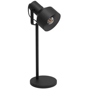 EGLO Tafellamp Casibare, 1-lichts bureaulamp in industrieel en monochroom design, nachtlampje van zwart metaal, tafel lamp voor kantoor met schakelaar, E27 fitting