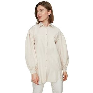 Trendyol Vrouwen bescheiden Oversize Basic Shirt kraag Geweven Bescheiden Shirts, Poeder, 66