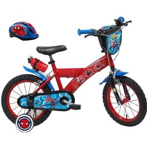 A.T.L.A.S. Kinderfiets 14 inch Spiderman/Marvel uitgerust met 2 remmen, decoratieve voorplaat, achterste jerrycan en Spiderman-helm inbegrepen