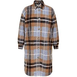 ONLY Carmakoma Carandrea Lange Shacket Cc Otw jas voor dames, Tabak bruin/controles: stofblauw, M Stor