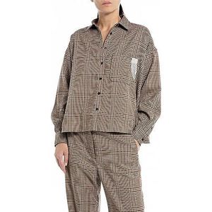 Replay Damesblouse Comfort fit, 010 beige/Avio/rood/zwart, M