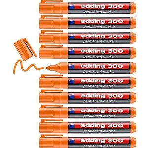 edding 300 permanent marker - oranje - 10 stiften - ronde punt 1,5-3 mm - watervast, sneldrogend - wrijfvast - voor karton, kunststof, hout, metaal, glas