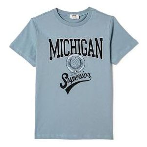 Koton Boys's T-shirt met korte mouwen bedrukt ronde hals katoen, blauw (624), 11-12 Jaar