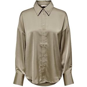 ONLY Onlmarta Ls Oversized satijnen shirt voor dames, WVN blouse, Weathered Teak, S