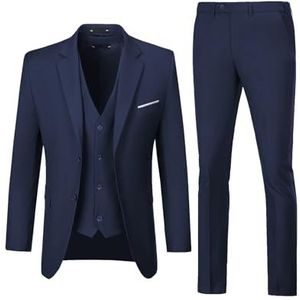 Bruiloft Pak Mannen Pakken 3 Stuks Set Slim Fit Groomsmen Prom Pak Tuxedo Business Formele Casual Bruidegom Pak Jas Blazer Broek, Marine, L