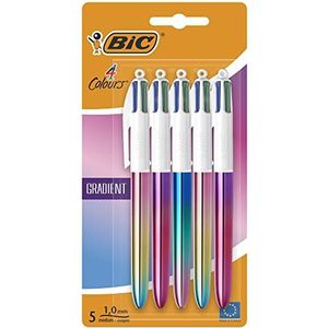 BIC 4 kleuren intrekbare balpen met verloop, medium punten (1,00 mm) - drie-kleuren gradiënt vat, 5 stuks