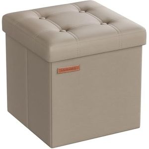 SONGMICS Zitkruk 38 cm, opvouwbare opbergdoos, voetenbank met deksel, van kunstleer, tot 300 kg belastbaar, voor ingang, woonkamer, slaapkamer, camelbruin LSF030K13