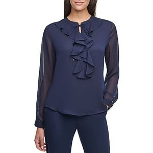 Tommy Hilfiger Klassieke damesblouse met lange mouwen en ruches aan de voorkant, Middernacht, XL