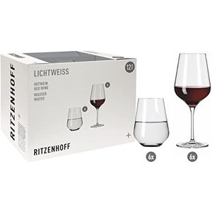 Ritzenhoff 6111011 set rode wijn- en waterglazen, serie lichtwit, 12 stuks voor 400 ml, stijlvol, Made in Germany