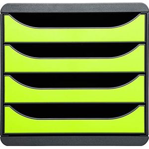 Exacompta - ref. 310725D - Ladebox - Bureau - kantoor BIG-BOX met 4 laden voor A4+ documenten - Afmetingen: Diepte 34,70 x Breedte 27,80 x Hoogte 26,70cm - Zwart/Apple groen