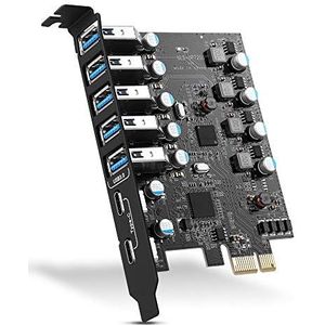7-poorts PCI-E naar USB 3.0 uitbreidingskaart (2 x USB-C – 5 x USB-A) PCI Express USB 3.2 uitbreidingskaart – interne USB 3 hub voor desktopcomputer – compatibel met Windows 10/8/7/XP