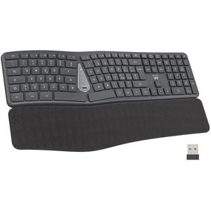 Ewent Ergonomisch draadloos toetsenbord, ergonomisch toetsenbord, Italiaanse QWERTY-lay-out, geïntegreerde polssteun, Bluetooth en USB, Easy-Switch, stille toetsen, compatibel met Windows, Mac en