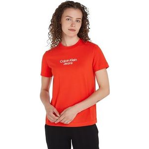 Calvin Klein Jeans Gestapelde institutionele Reg Tee S/S T-shirts voor dames, Vurig Rood, L