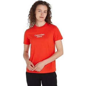 Calvin Klein Jeans Gestapelde institutionele Reg Tee S/S T-shirts voor dames, Vurig Rood, XS