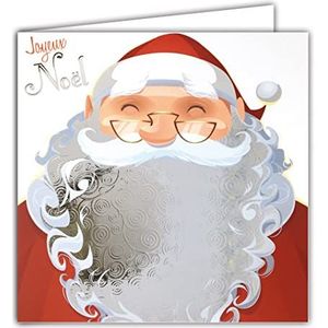 Afie 23002 vierkante kaart kerstman vrolijke baard zilver glanzende gespen hoed muts pompon bril afsluitvast - met witte envelop