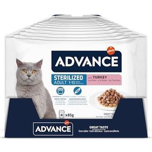 Advance Natvoer voor volwassen katten, gesteriliseerd, met kalkoen, 13 flowpacks, 4 x 85 g