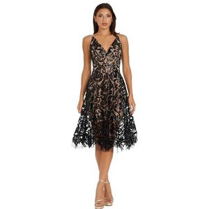 Dress the Population Women's Blair Plunging Fit and Flare Midi Dress Dress, Black/Nude, L