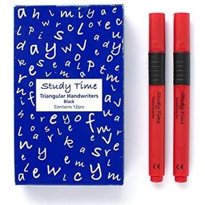 Studie tijd driehoekig handschrift pennen - zwart (Pack van 12)