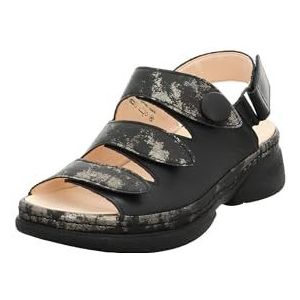 Think Cambio 0080 Damessandalen, chroomvrij gelooid, duurzame sandalen, zwart/combi 0080, 39 EU