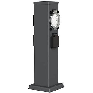 ledscom.de Tuincontactdoos POLLY voor buiten, IP44, timer/timer, 3-voudig, roestvrij staal, antraciet, hoekig, 38 cm, tuincontactdoos, buitencontactdoos, wandcontactdooszuil, buiten, tuin, outdoor