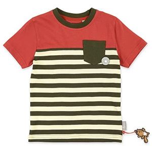 Sigikid T-shirt voor jongens, roestrood/groen gestreept, 122 cm