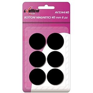 Alevar 6 magneetknoppen voor kantoor-prikbord, koelkastmagneet, diameter 40 mm, kleur zwart