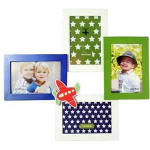 DRW Fotolijst voor kinderen met meerdere foto's, blauw en groen, 4 foto's, 40 x 38 x 5 cm