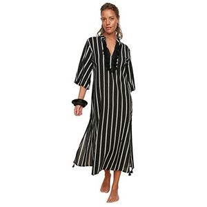 Trendyol Gestreepte kwastje gedetailleerde voile kimono en kaftan voor dames, Zwart, XL