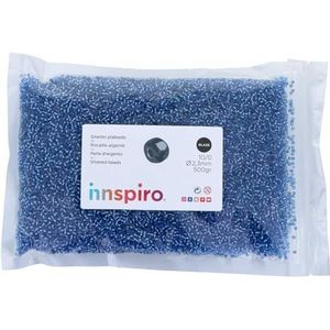 Glassteen, rond, zilverkleurig, cyaanblauw, 2,3 mm, 10/0, 500 g.