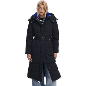 Lange gewatteerde jas met riem