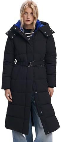 Lange gewatteerde jas met riem