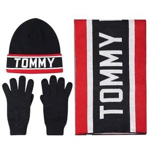 Tommy Hilfiger Heren Varsity Th Stripe Hat Handschoen en Sjaal Set Beanie, woestijn hemel, One Size