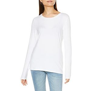 Amazon Essentials Women's T-shirt met lange mouwen en ronde hals in klassieke pasvorm (verkrijgbaar in grote maten), Wit, S