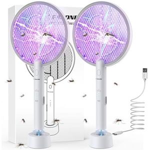 PALONE Bug Zapper, 2-in-1 muggenmepper vliegenmoordenaar met USB-opladen, 3000 V, sterke lichte veiligheidsnetbescherming, witte elektrische muggenmepper voor muggen, vliegen, bijen, motten