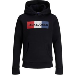Jack & Jones Junior Jongens Jjecorp Logo Sweat Hood Noos Jr Sweatshirt met capuchon, zwart/detail: play, 128 cm