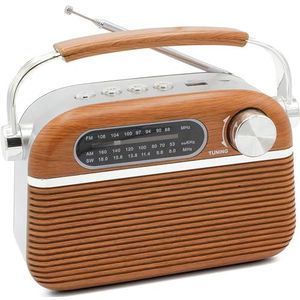FISHTEC - Vintage Retro Design - Draagbare Radio - Hout/RVS - USB/MP3/Micro SD Speler