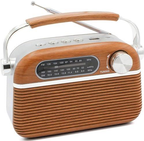 FISHTEC - Vintage Retro Design - Draagbare Radio - Hout/RVS - USB/MP3/Micro SD Speler