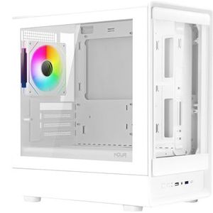 Noua Nexus PH100, compacte MicroATX gaming-behuizing, PWM ARGB, gehard glas met dubbel venster, Micro Tower met USB 3.0 en TYPE-C, wit