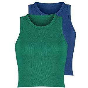 Trendyol Dames getailleerd Basic Halterneck Gebreid Singlet Shirt, Marineblauw/veelkleurig, M