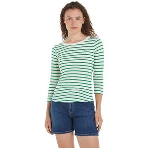 Tommy Hilfiger L/S gebreide tops voor dames, Groen (Bretons Ecru/Olympisch Groen), S