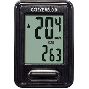 CATEYE fietscomputer Velo 9 CC-VL820 | Stappenteller | (Gemiddelde) Snelheidsmeter | Zwart