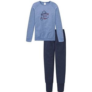 Schiesser Meisjespak lange tweedelige pyjama, blauw (blauwgrijs 808), 152 cm