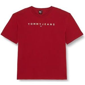 Tommy Jeans Mannen Reg Lineaire Logo Tee Ext S/S T-Shirts, Rood, 5XL, Magma Rood, 5XL grote maten tall
