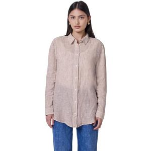 Street One Studio Gestreepte linnen hemdblouse voor dames, Sienna Brown, 36