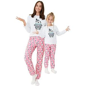 Trendyol Meisjesvrouw met slogan dunne gebreide pyjamaset, roze, 9-10 jaar (pak van 2), roze, 9-10 jaar